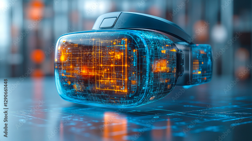 Poster cutting-edge augmented reality headset in modern tech environment illustrating digital integration a