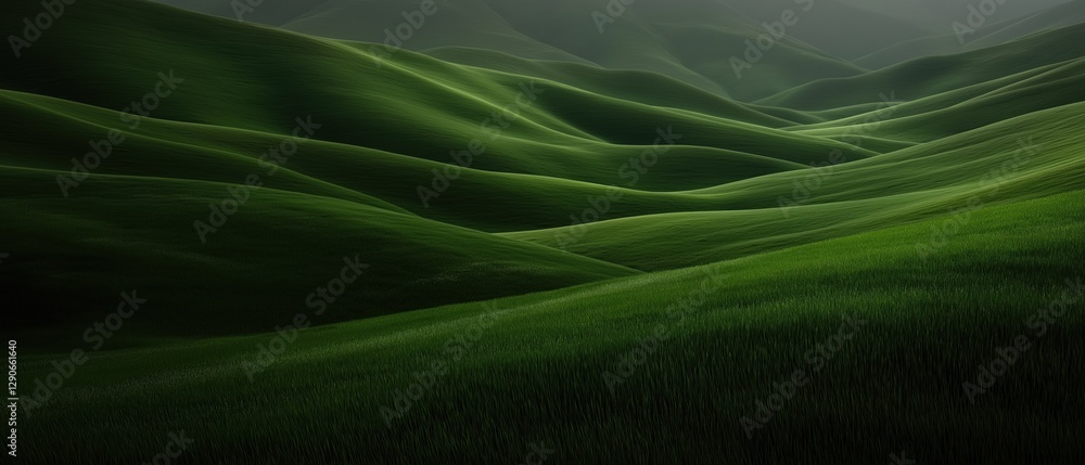 Poster digital art piece that appears to be a landscape photograph of a green mountain range. the mountains