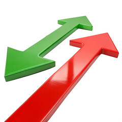 Contrasting Green and Red Arrows Illustrate Growth and Decline, red arrow and green arrow