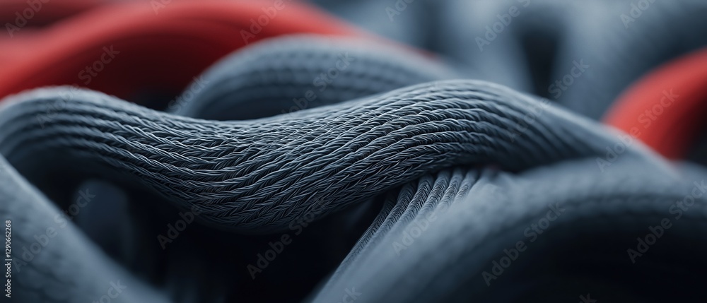 Poster close-up of a twisted rope or cable. the rope appears to be made of a dark grey material with a text