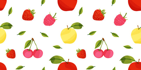 vector seamless pattern with ripe fruits and berries.