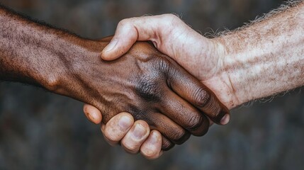 Fototapeta premium Close-up of Black and White hands clasped together, showcasing the beauty of racial differences.