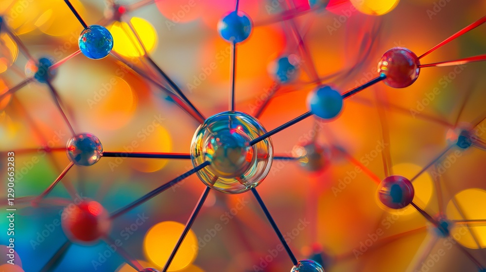 Poster abstract colorful molecular structure network design vibrant spheres connected science technology ba