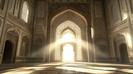 Fototapeta premium Serene Light Streaming Through Ornate Arches in Historic Interior
