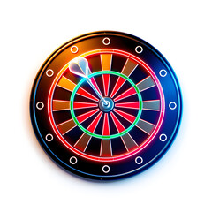 Obraz premium Dartboard holographic 3D icon. neon symbol vector illustration isolated on white background. Generative AI