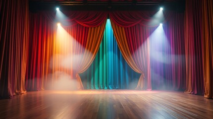 stage with red curtains and spotlight