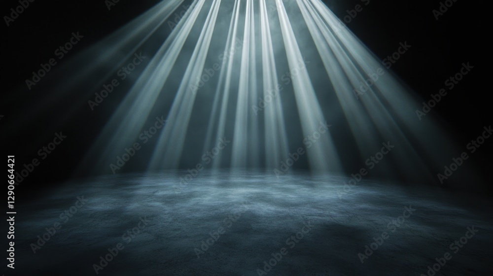 Poster dark and eerie scene with a dark background. in the center of the image, there is a large beam of li