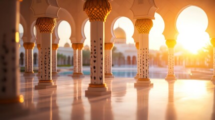 Serene Morning Light Through Arched Columns in Elegant Architecture
