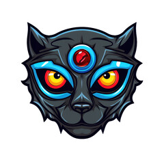 Mystical Cat Face Design - Vibrant Illustration