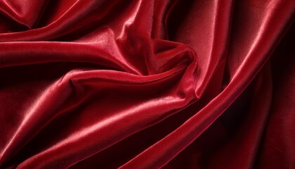 Obraz premium Close-up of red velvet fabric, showcasing its intricate folds that create rich depth and shadow play, emphasizing the luxurious texture and vibrant color.