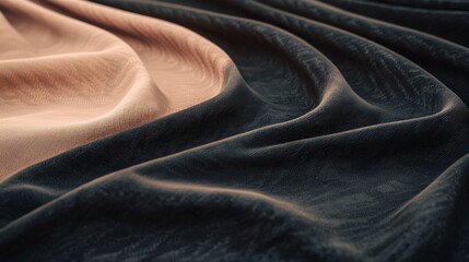 Fototapeta premium Elegant Draped Fabric Black and Beige Textile Texture Soft Waves Abstract Background