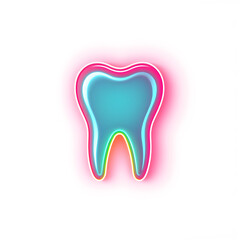 Obraz premium Dentist tooth holographic 3D icon. neon symbol vector illustration isolated on white background. Generative AI