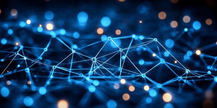 Abstract Network Technology Background With Interconnected Nodes, Lines, And Glowing Lights
