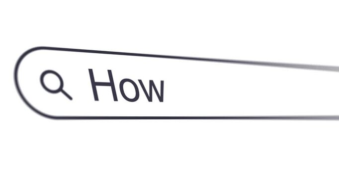 Typing words How to into search box, problem-solving question, looking for solution, search bar close-up, footage