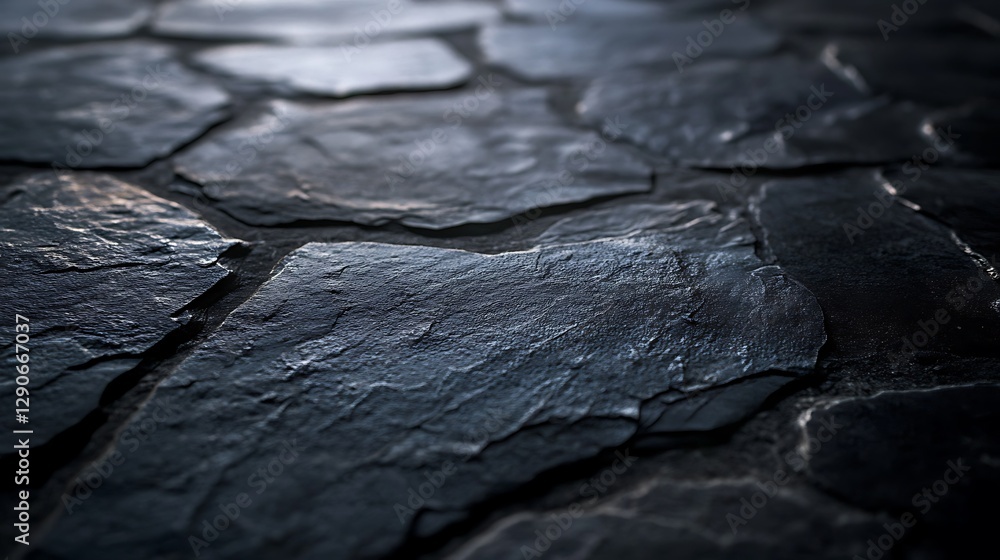 Poster dark stone pathway texture in close-up with a shallow depth