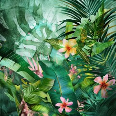 Ethereal tropical leaves and blossoms