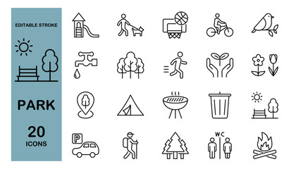 公園に関するラインアイコンセット　編集可能　