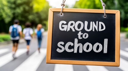 Back to School Sign with Students Walking in Background