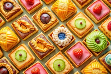 Fototapeta premium Abstract Flat Square Pastry Background: Delicious Snack Texture