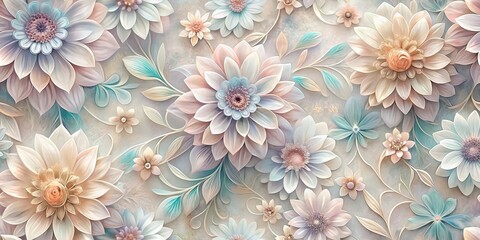 Intricate floral motif woven into a seamless abstract background featuring soft pastel hues and delicate petal shapes, pastel