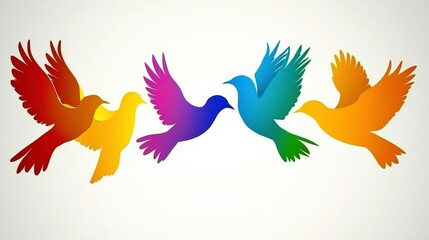 Obraz premium Colorful Silhouettes of Birds in Flight Against Backdrop