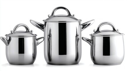 Obraz premium Modern Stainless Steel Pots Pans Set Kitchen Cooking Utensils