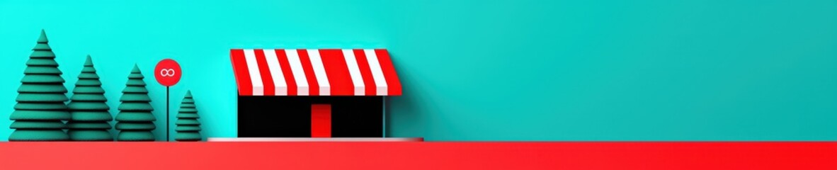 Obraz premium Colorful Shop Front with Trees and Modern Design