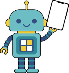 かわいいロボットのキャラクター　スマホを持つ