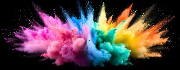 Colorful Powder Explosion Abstract with Vibrant Color Burst Colorful Powder Explosion on Black Background for Art and Design Colorful Powder Explosion in High-Speed Photography