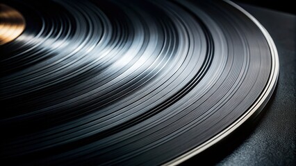 Black and White Vinyl Record Detail with Copy Space - Retro Music Background