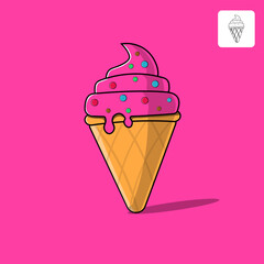 Graphic cornet Ice Cream Cartoon Illustration. Sweet Culinary Symbol Concept Featured Separately. Minimalist Cartoon Design Style.