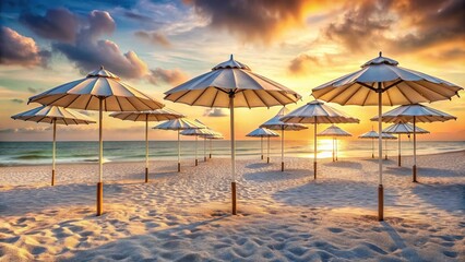 Fototapeta premium Closed Beach Umbrellas: Summer Vacation Relaxation Scene