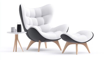 Modern White Chair   Ottoman  Minimalist Living Room Furniture Design