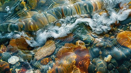 Abstract Underwater Scene: Colorful Pebbles and Crystal Clear Water