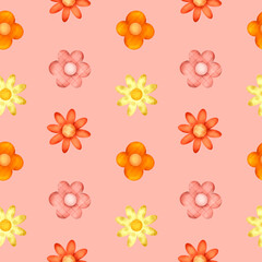 seamless watercolor pattern with colorful flowers and leaves