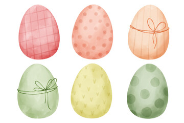 Easter collection of watercolor illustrations. Easter colored eggs