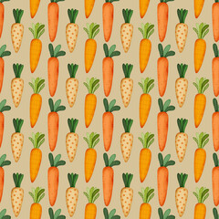 Seamless carrot pattern hand-drawn in watercolor
