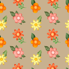 seamless watercolor pattern with colorful flowers and leaves