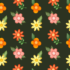 seamless watercolor pattern with colorful flowers and leaves