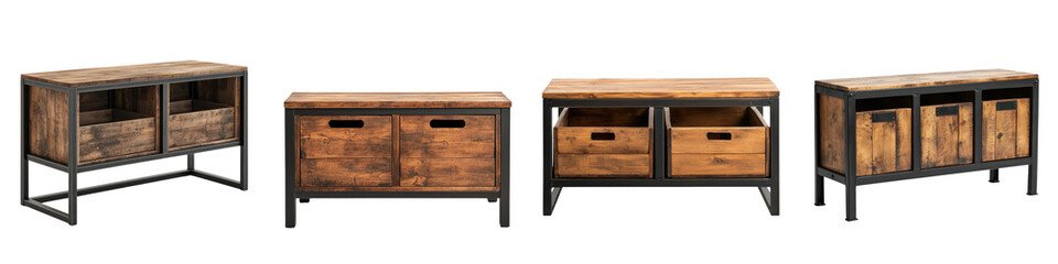 Rustic Industrial Wooden Cabinets and Drawers for Home and Office Storage and Display  Versatile furniture pieces with a mix of wood and metal elements