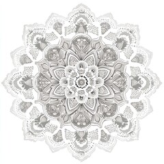 Intricate Grey Mandala Design Artistic Floral Pattern Circular Ornament Graphic