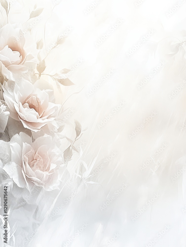 Poster a high-key white background with a subtle ethereal glow effect, creating a dreamy and luxurious aest