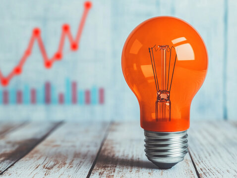 Innovation strategy concept. An orange light bulb with a graph background symbolizing creativity and ideas.