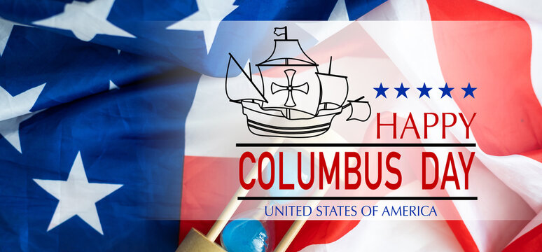 Happy columbus day celebration with sailboat and ocean scene