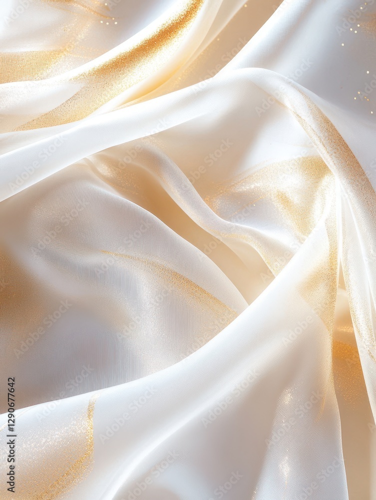 Poster a silky white background with delicate hints of diffused golden light, creating a luxurious and eleg