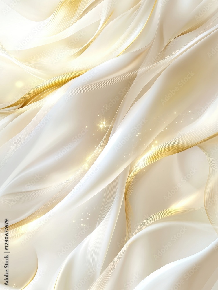 Poster a silky white background with delicate hints of diffused golden light, creating a luxurious and eleg