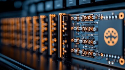 High Tech SSD Circuit Board  Closeup Macro of Gold Connectors   Electronic Components