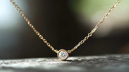 Fototapeta premium A minimalist gold necklace with a single tiny diamond