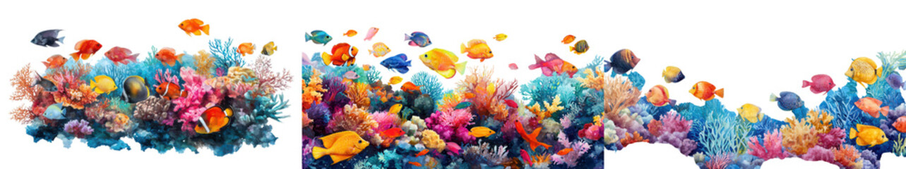 Naklejka premium Stunning vibrant coral reef ecosystem teeming with a diverse array of colorful tropical fish and other marine life in the captivating underwater world of a lush healthy oceanic environment