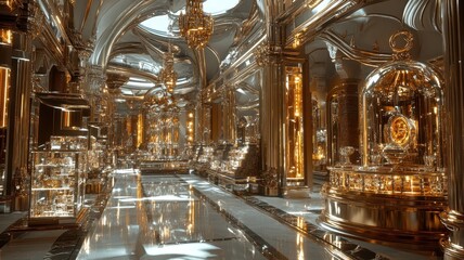 Fototapeta premium Opulent shopping mall adorned with ornate decor and shiny surfaces, a paradise for luxury shoppers.